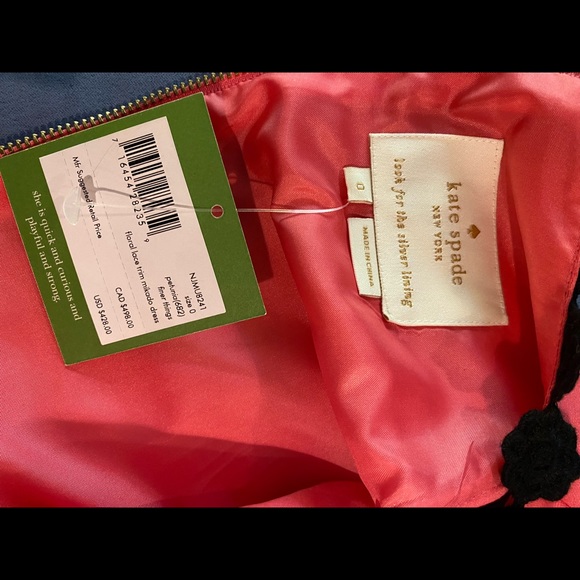Kate Spade - NWT - Floral Lace Trim Mikado Dress - Petunia Pink - Size 0 - Picture 5 of 5